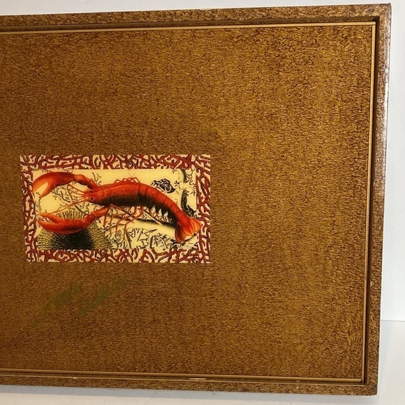 Annie Modica Signed Lobster Coral Stripe Decoupage Style Handle Tray Handmade - Picture 2 of 16